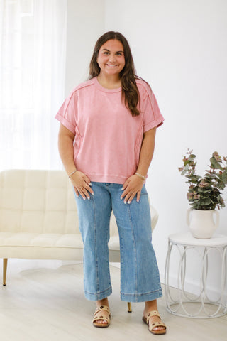 Last Minute Terry Knit Top in Antique Pink