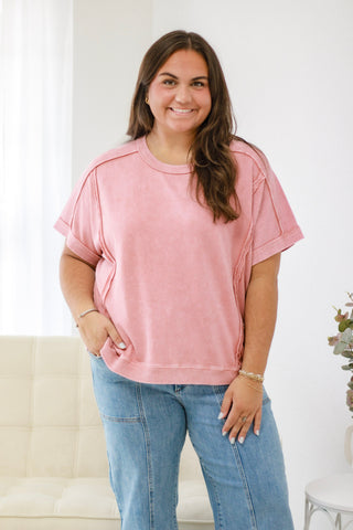 Last Minute Terry Knit Top in Antique Pink
