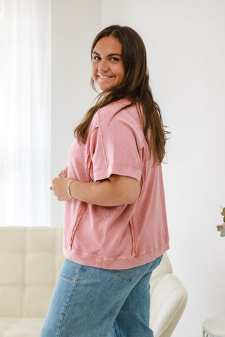 Last Minute Terry Knit Top in Antique Pink
