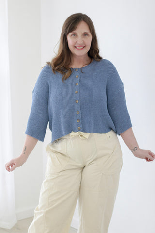 Sunny Days Short Sleeve Knit Cardigan in Dusty Blue