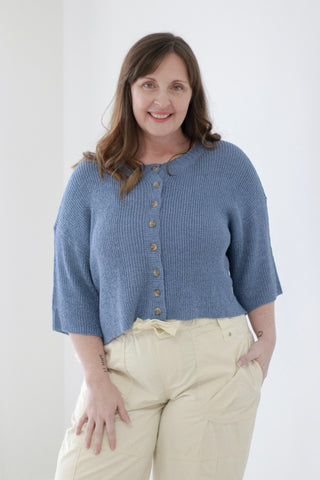 Sunny Days Short Sleeve Knit Cardigan in Dusty Blue