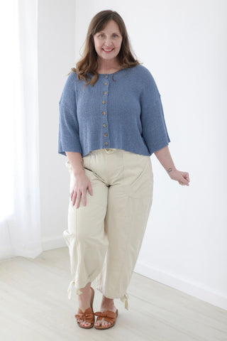 Sunny Days Short Sleeve Knit Cardigan in Dusty Blue