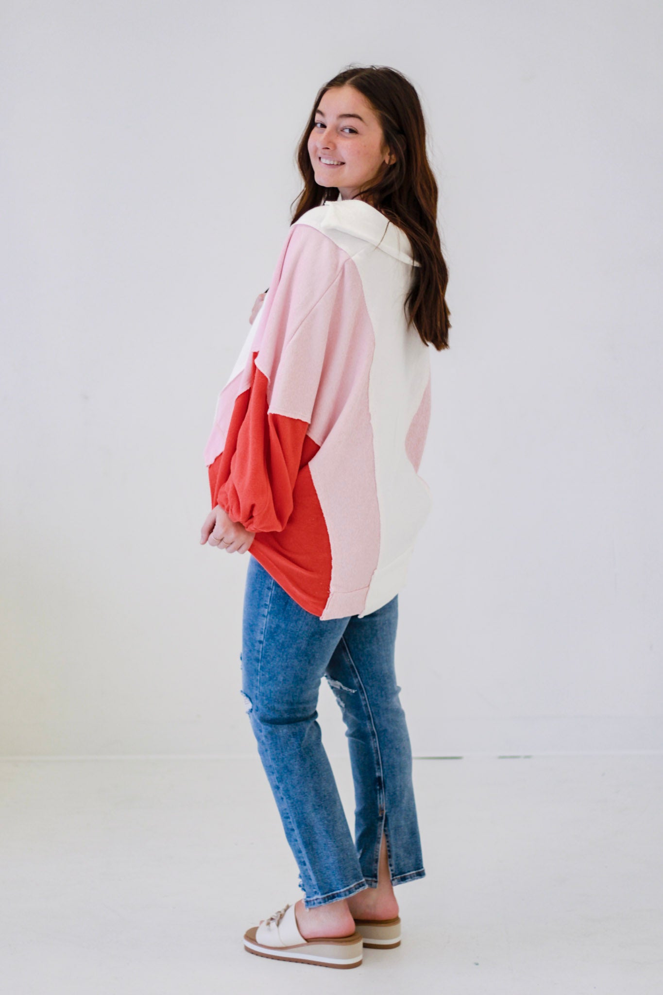 Bring Out the Best Buckletlist Pullover in White, Pink & Red