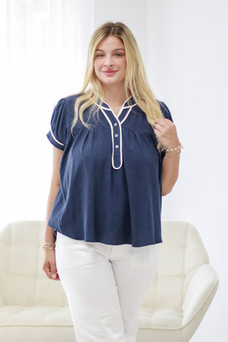 Summer Breeze Blouse in Navy