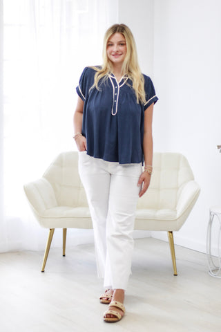 Summer Breeze Blouse in Navy