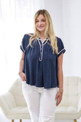 Summer Breeze Blouse in Navy