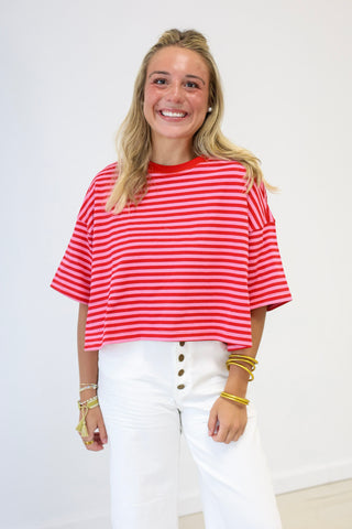 Courtesy Call Striped Top in Red/Pink