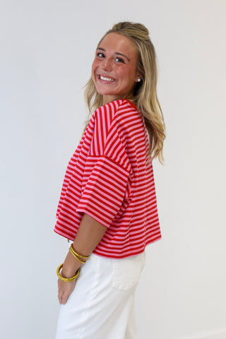 Courtesy Call Striped Top in Red/Pink