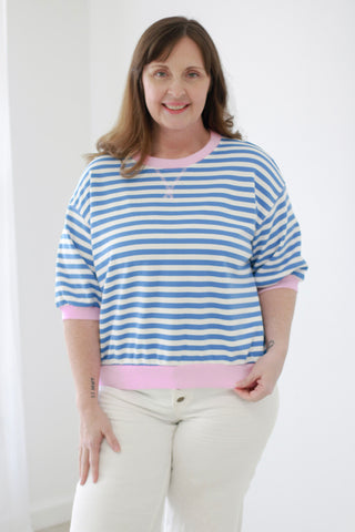 Good Vibrations Blue/Pink Striped Tee