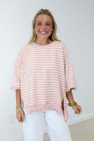 Just Trust Me Striped Pullover in Cream/Pink