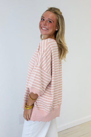 Just Trust Me Striped Pullover in Cream/Pink