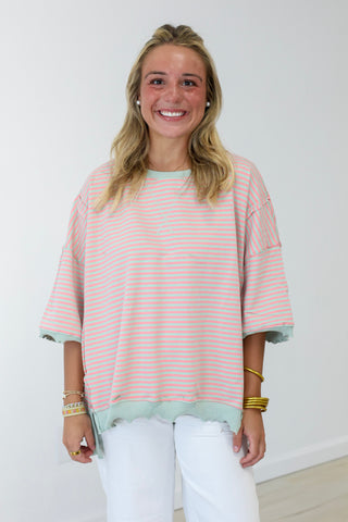 Just Trust Me Striped Pullover in Sage/Pink