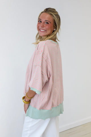 Just Trust Me Striped Pullover in Sage/Pink