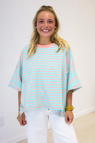 Details Like These Striped Top in Salmon/Jade