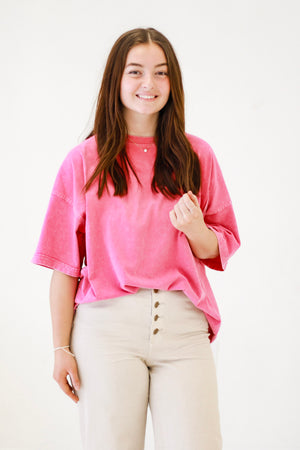 Call Me Casual Faux Pocket Tee in Candy Pink