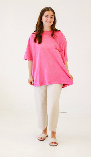 Call Me Casual Faux Pocket Tee in Candy Pink