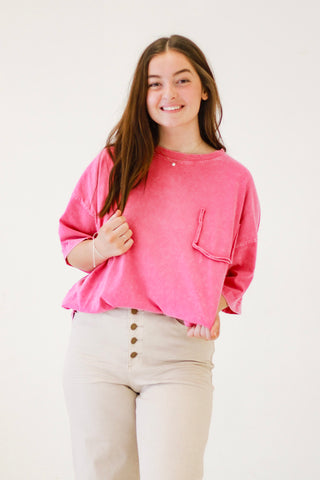 Call Me Casual Faux Pocket Tee in Candy Pink