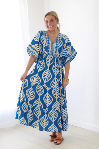 A Floral Affair Dress in Cerulean Blue