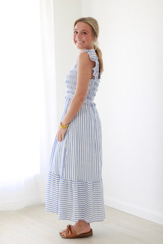 Picnic Date Smocked Midi Dress in Blue