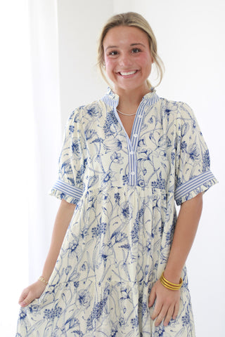 Tea Time Floral Midi Dress in Blue
