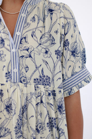Tea Time Floral Midi Dress in Blue