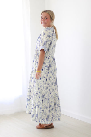 Tea Time Floral Midi Dress in Blue