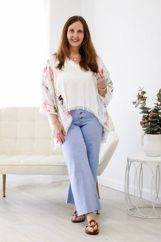 Summer Vibin V-Neck Top in White
