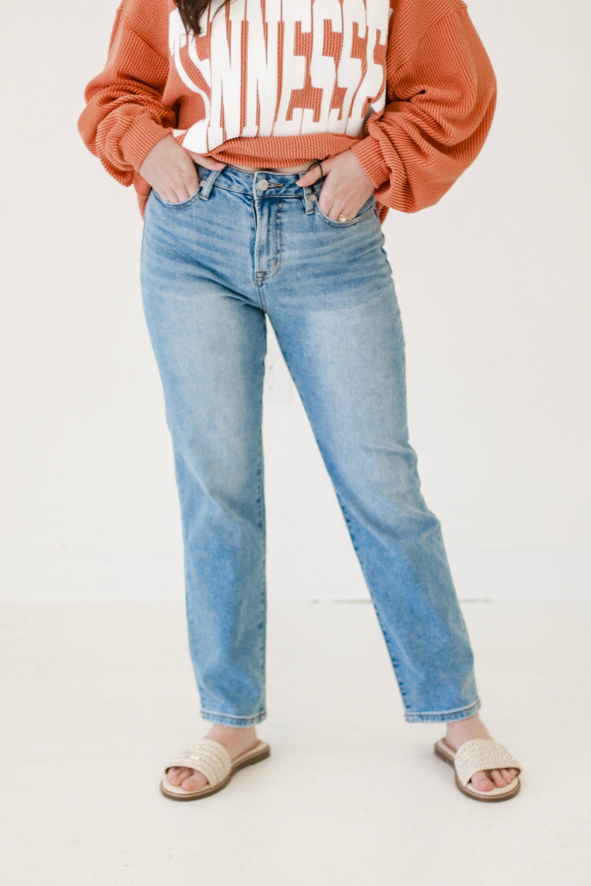 High Rise 90&#39;s Style Light Wash Jeans by Mica