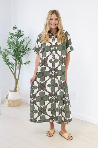 Promise Me Floral Dress in Olive