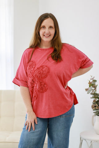 Picking Petals Mineral Washed Top in Boho Red