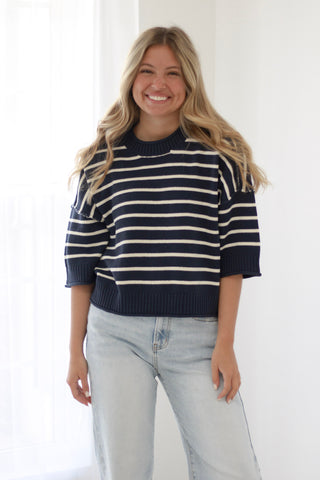 Can't Go Wrong Striped Sweater in Navy