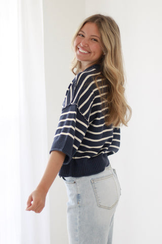 Can't Go Wrong Striped Sweater in Navy