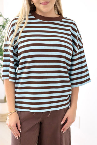 Fall Rush Striped Top in Blue/Brown