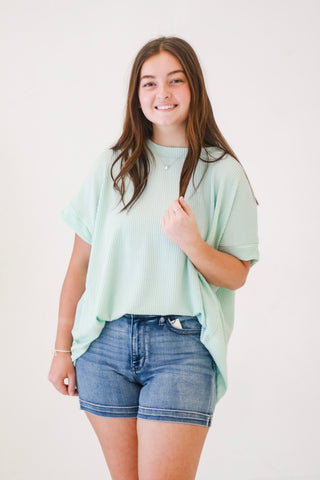 Do You Believe In Love Ribbed Top in Aqua