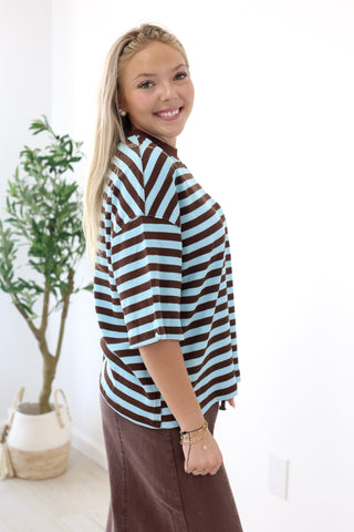 Fall Rush Striped Top in Blue/Brown