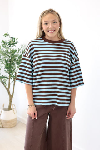 Fall Rush Striped Top in Blue/Brown