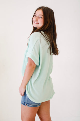 Do You Believe In Love Ribbed Top in Aqua
