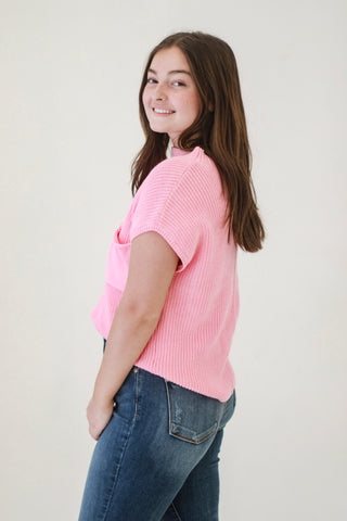 Higher Love Mock Neck Top in Dark Pink