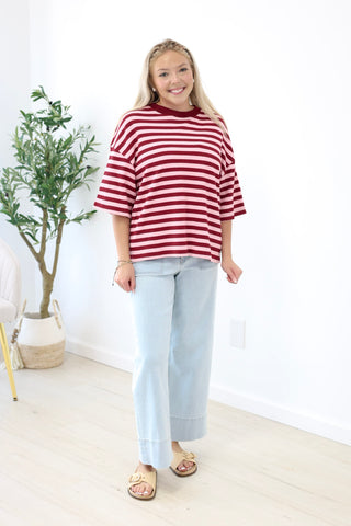 Fall Rush Striped Top in Burgundy