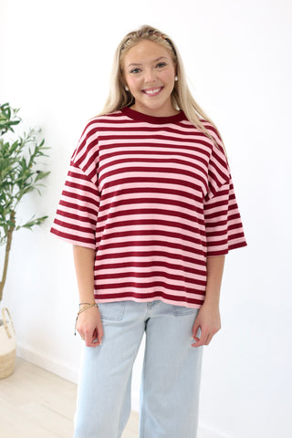 Fall Rush Striped Top in Burgundy