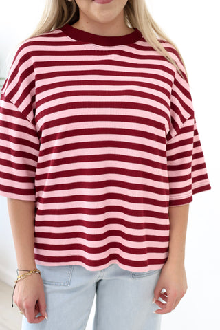 Fall Rush Striped Top in Burgundy