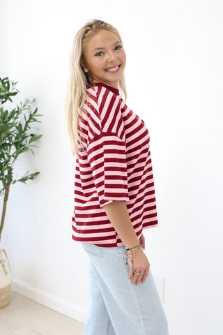 Fall Rush Striped Top in Burgundy