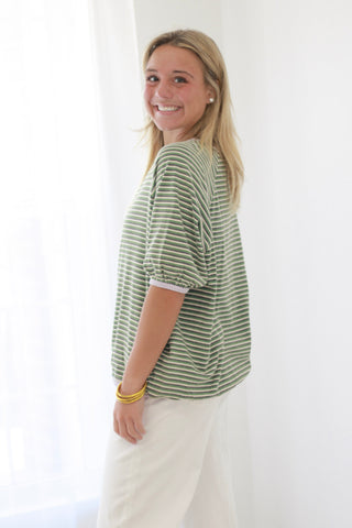 Talk to Me Striped Top in Juniper Green