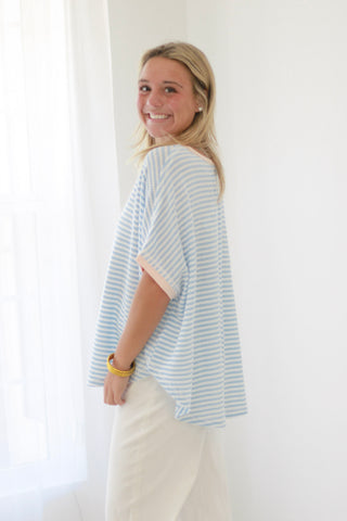 Ready to Roll Striped Top in Periwinkle Blue