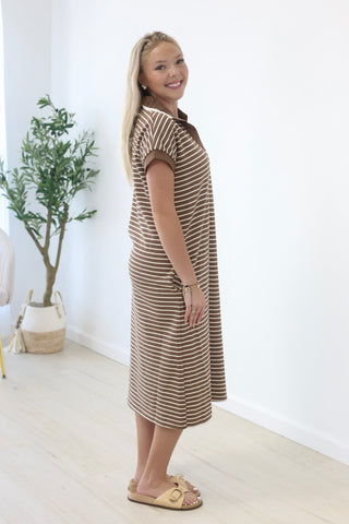 Casual Day Striped Dress in Mocha