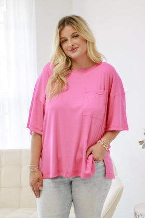 Get Relaxed Ribbed Boyfriend Tee in Hot Pink