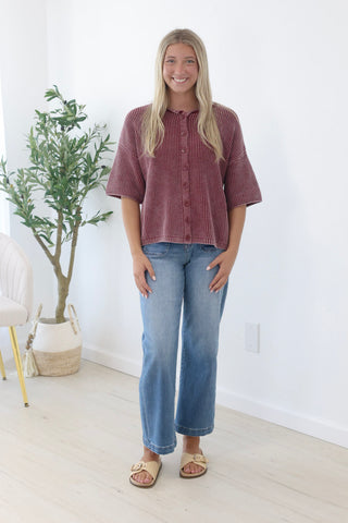 The Rest of the Story Ribbed Top in Burgundy