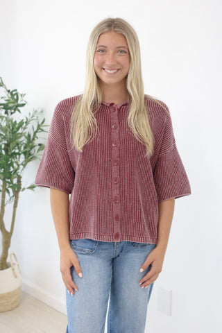 The Rest of the Story Ribbed Top in Burgundy