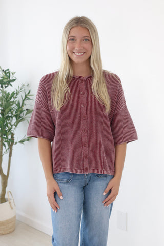 The Rest of the Story Ribbed Top in Burgundy