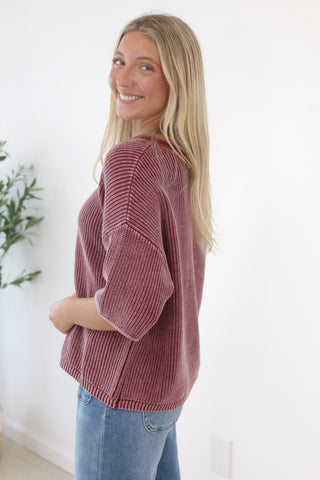 The Rest of the Story Ribbed Top in Burgundy